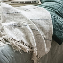 Load image into Gallery viewer, Cream and Blue Striped Throw
