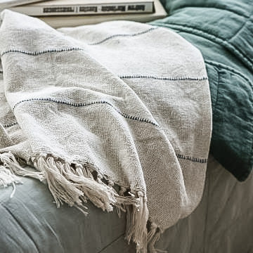 Cream and Blue Striped Throw