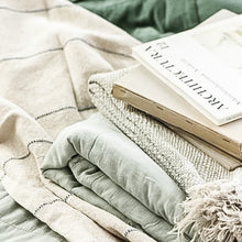 Load image into Gallery viewer, Cream and Blue Striped Throw
