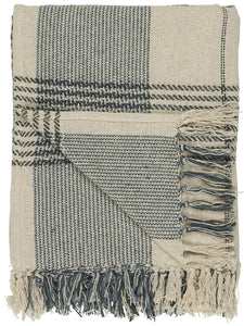 Cream and Blue Check Throw