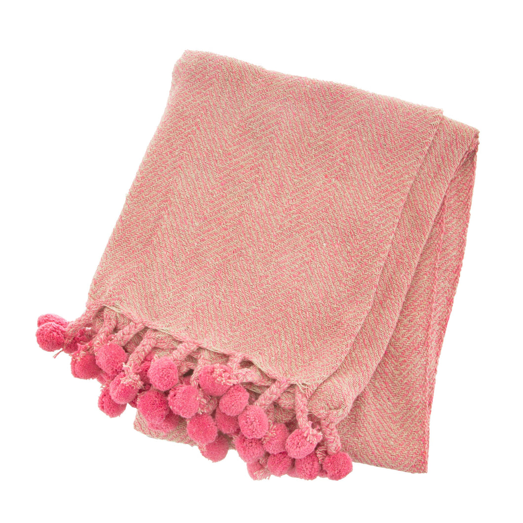 Pink Herringbone Blanket Throw
