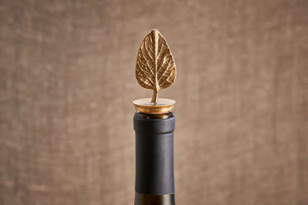 Poplar Leaf Brass Bottle Stopper