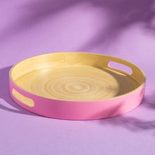 Load image into Gallery viewer, Pink Round Bamboo Tray
