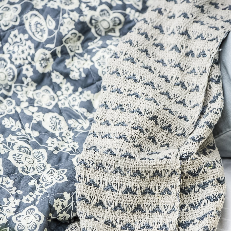 Cream and Blue Pattern Throw
