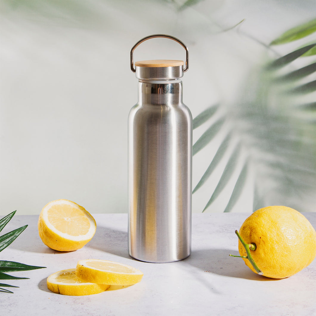 Stainless Steel Water Bottle with Bamboo Lid