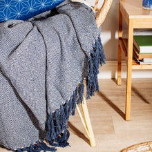 Load image into Gallery viewer, Blue Herringbone Blanket Throw
